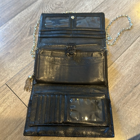 Brighton black leather wallet crossbody with silver hardware. - Picture 8 of 13